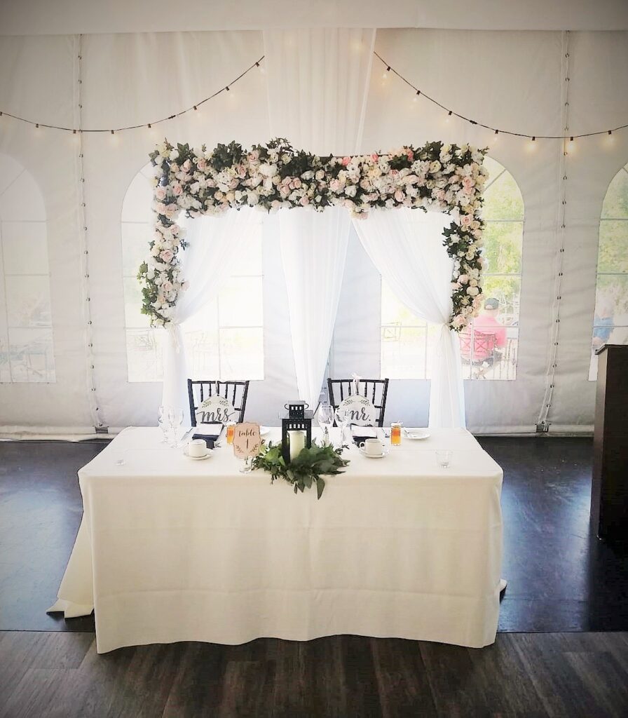 White-Roses-With-Silk-Cloth-Scarborough-Rental-Flower-Arch-896x1024