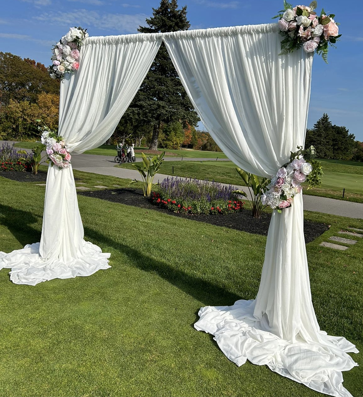 bradford wedding flower arch with drapes