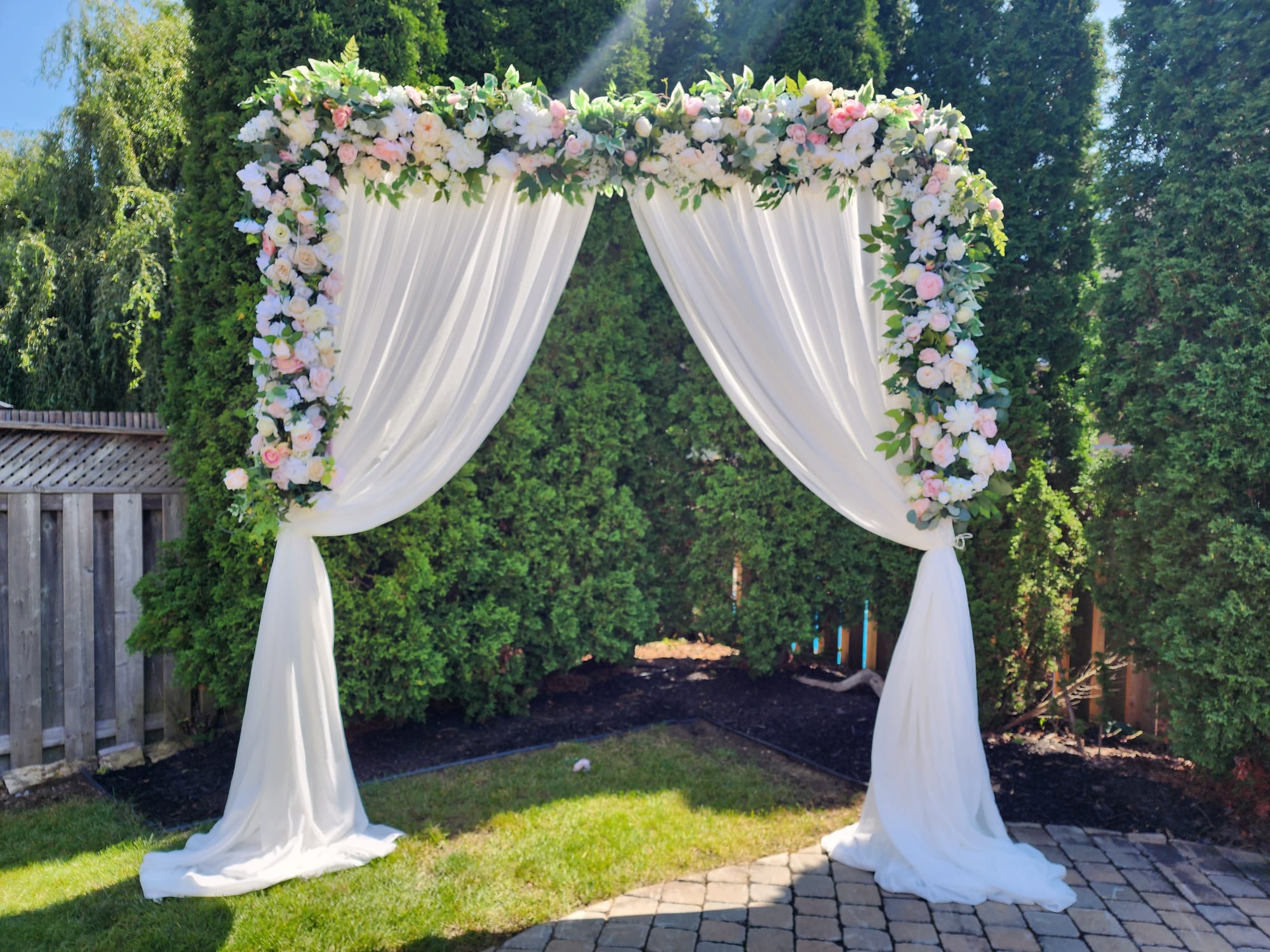 victorian flower arch rental with drapes