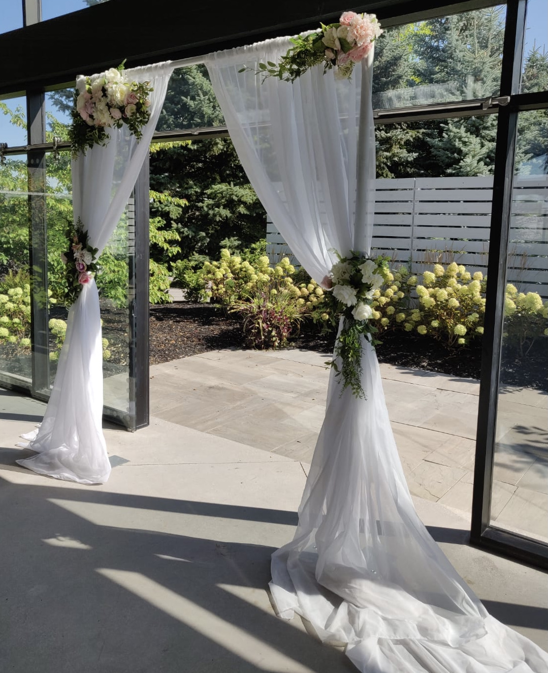 huntsville flower arch with drapes