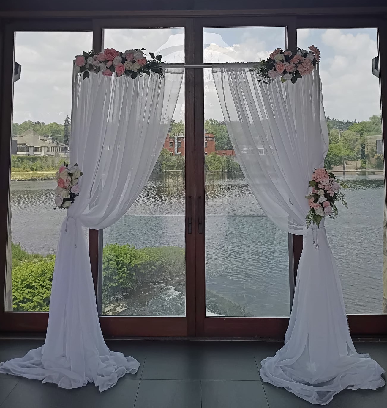 innisfil wedding flower arch with drapes