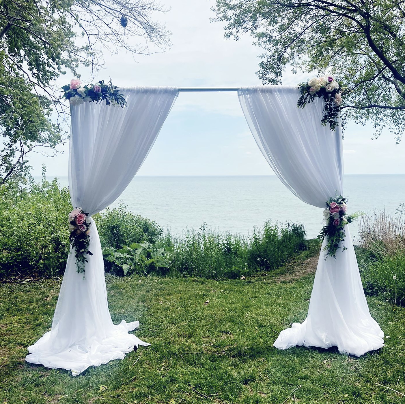 orangeville wedding flower arch with drapes