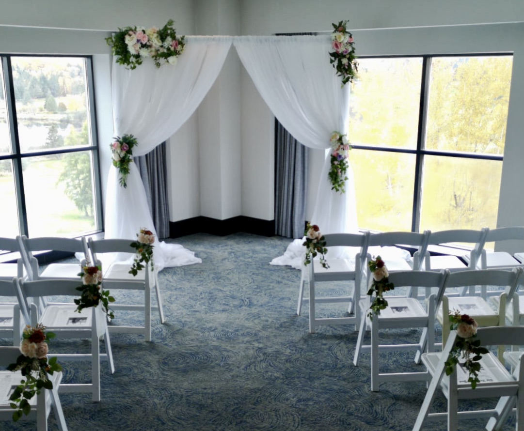 orangeville flower arch with drapes