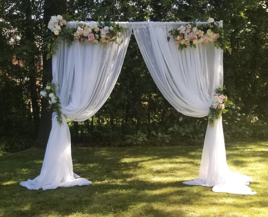 port perry flower arch with drapes