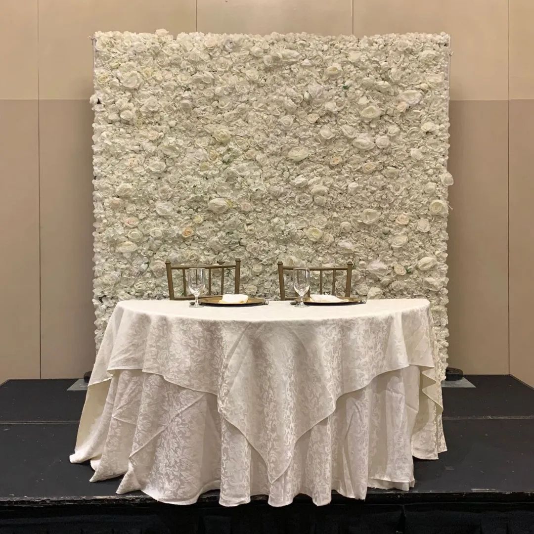 White Champagne Flower Wall Rental